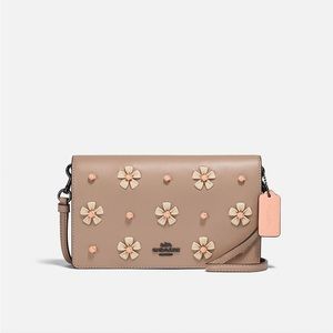 NWT Coach Hayden Tea Rose Knot Taupe Foldover Crossbody Bag Clutch Purse in